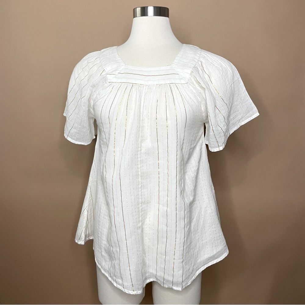 Billabong White Gauze Peasant Blouse Women's Small Boho Flutter Sleeve Top